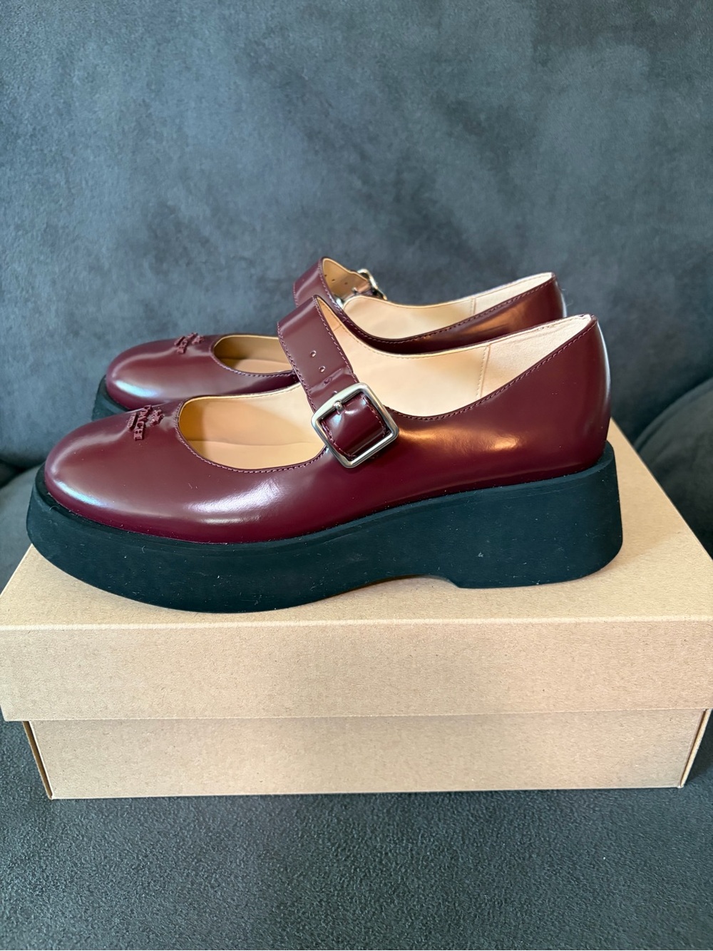 Coach Burgundy and Black Platform Maryjane Shoes